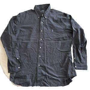 Ralph Lauren Classic Fit XL Button Up Check Navy Blue Light BluePony Long Sleeve